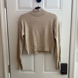Cowl Neck Crop Tan Women's Sweater